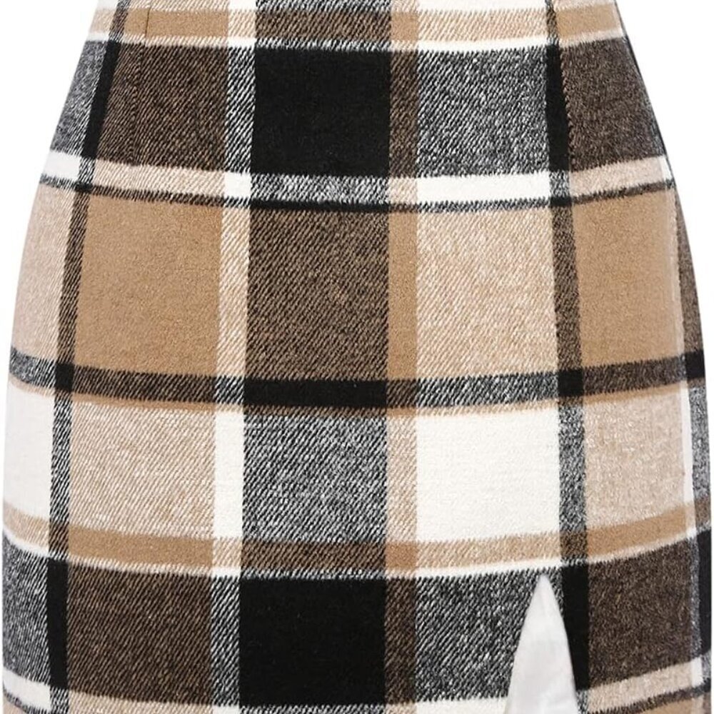 Plaid Mini Skirts for Womens High Waisted Fall Winter Wool Bodycon Pencil Skirts